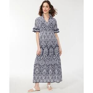 Chico's Blue and White Puff Sleeve Maxi Dress
